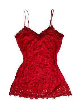 🍒 Vintage 2000s Wet Seal Red Crinkle Chiffon Lace Sequin Cami Tank